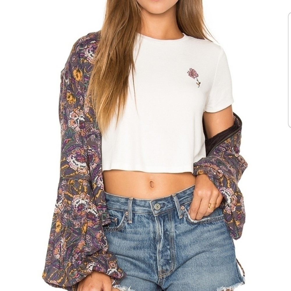 Free People Jacket Sz S Balloon Sleeve Printed Dark Floral